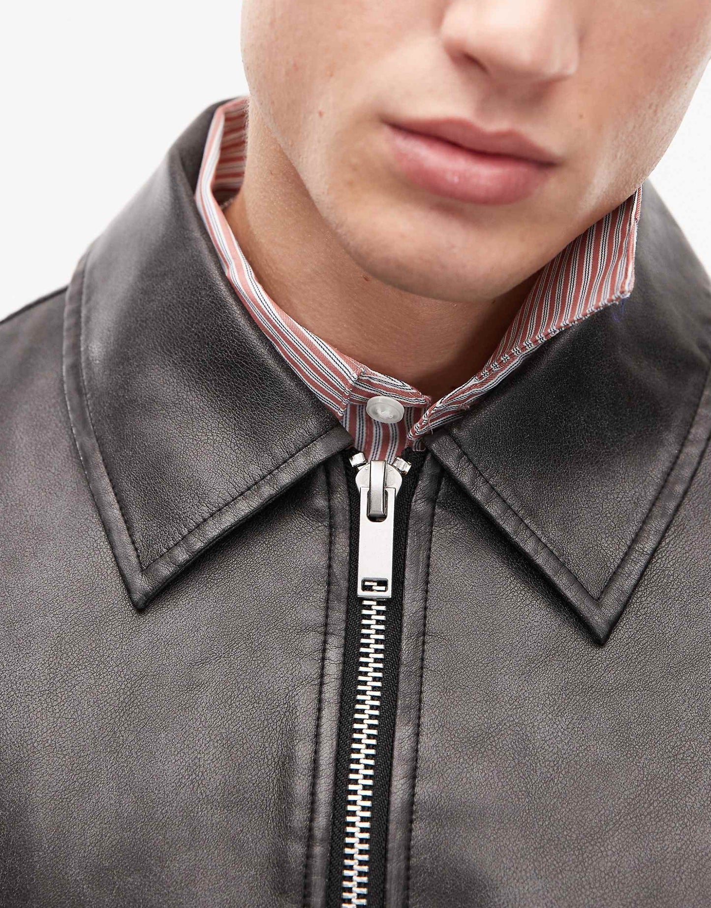 Faux Leather Bomber Jacket With Wash Effect