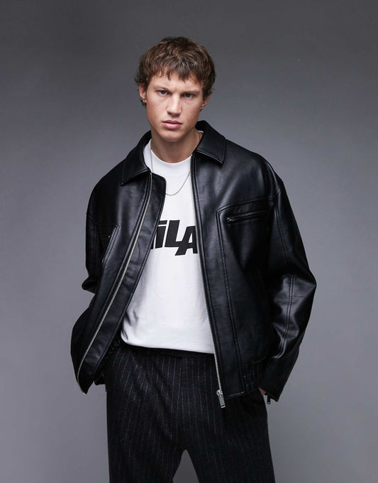 Faux Leather Bomber Jacket