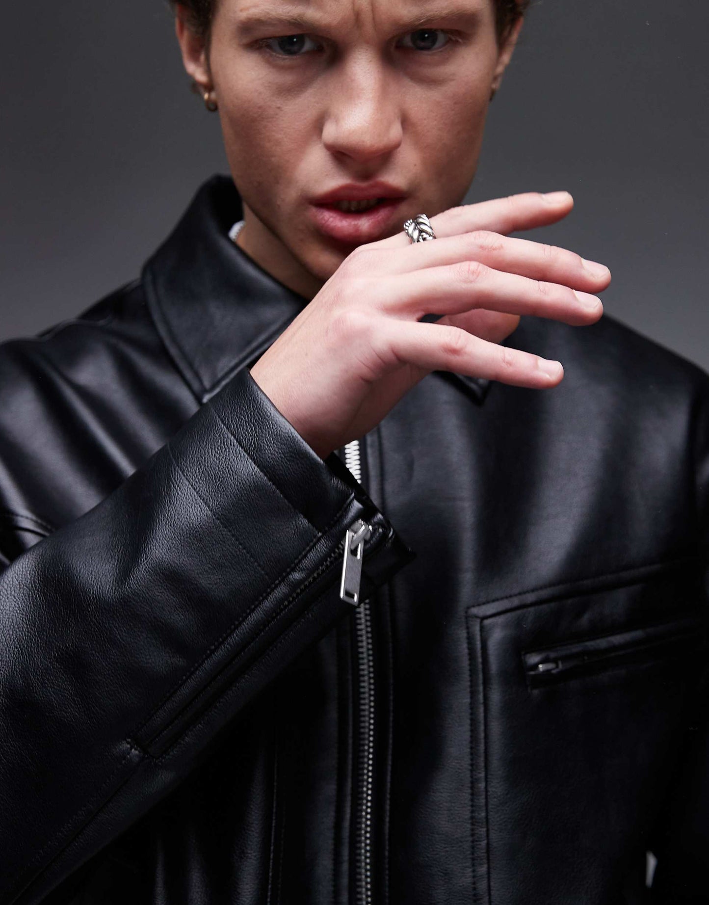 Faux Leather Bomber Jacket