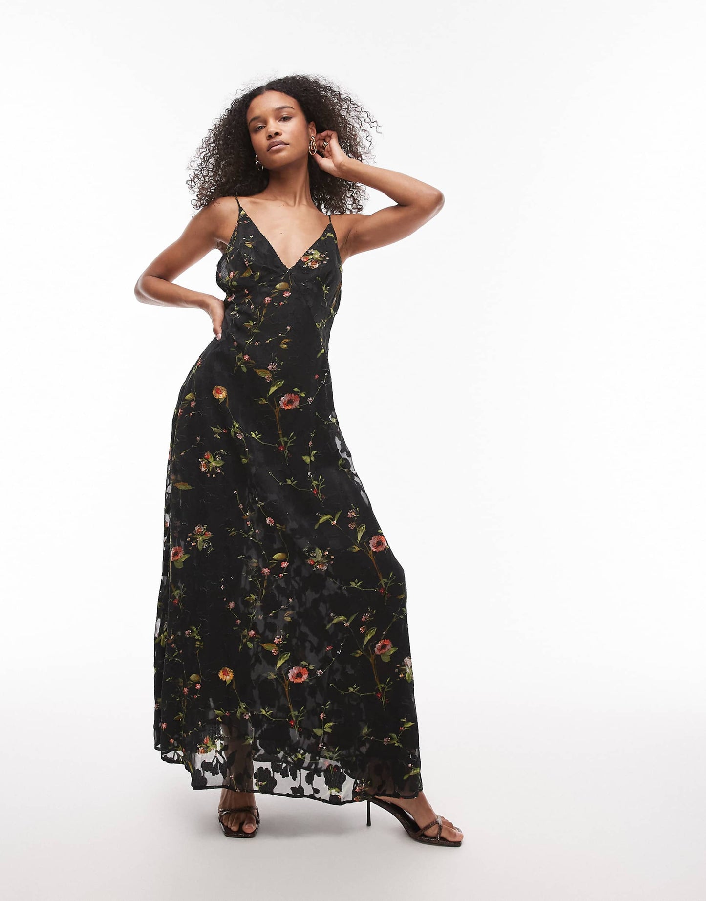 Burnout Out Floral Maxi Halter Dress