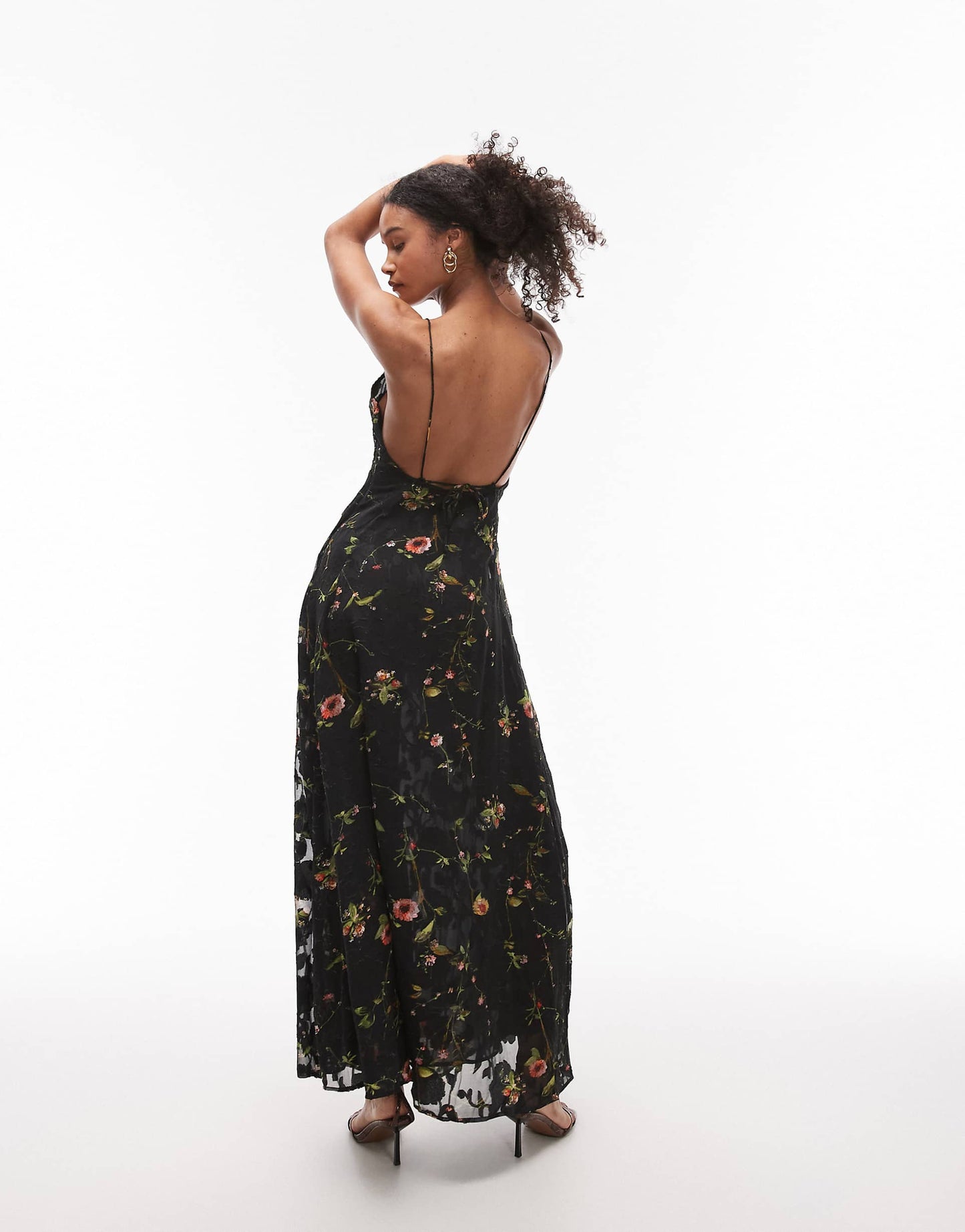 Burnout Out Floral Maxi Halter Dress