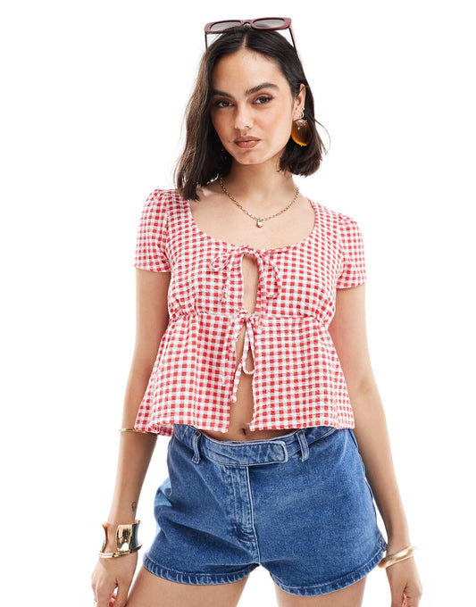 Milkmaid Tie Front Top