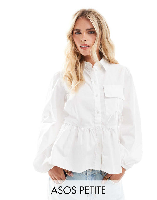 Petite Cotton Poplin Smock Shirt With Tie Pocket