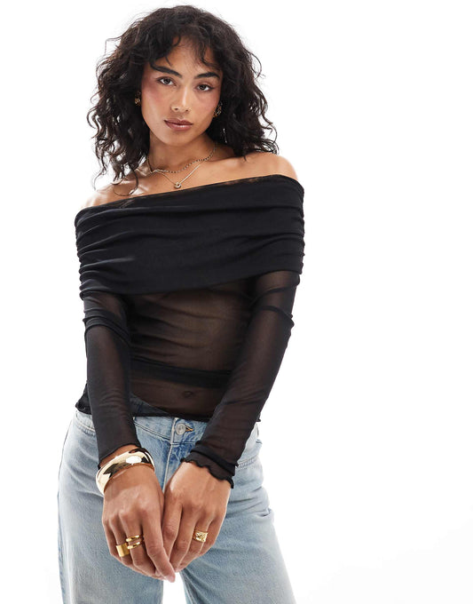 Off The Shoulder Mesh Top