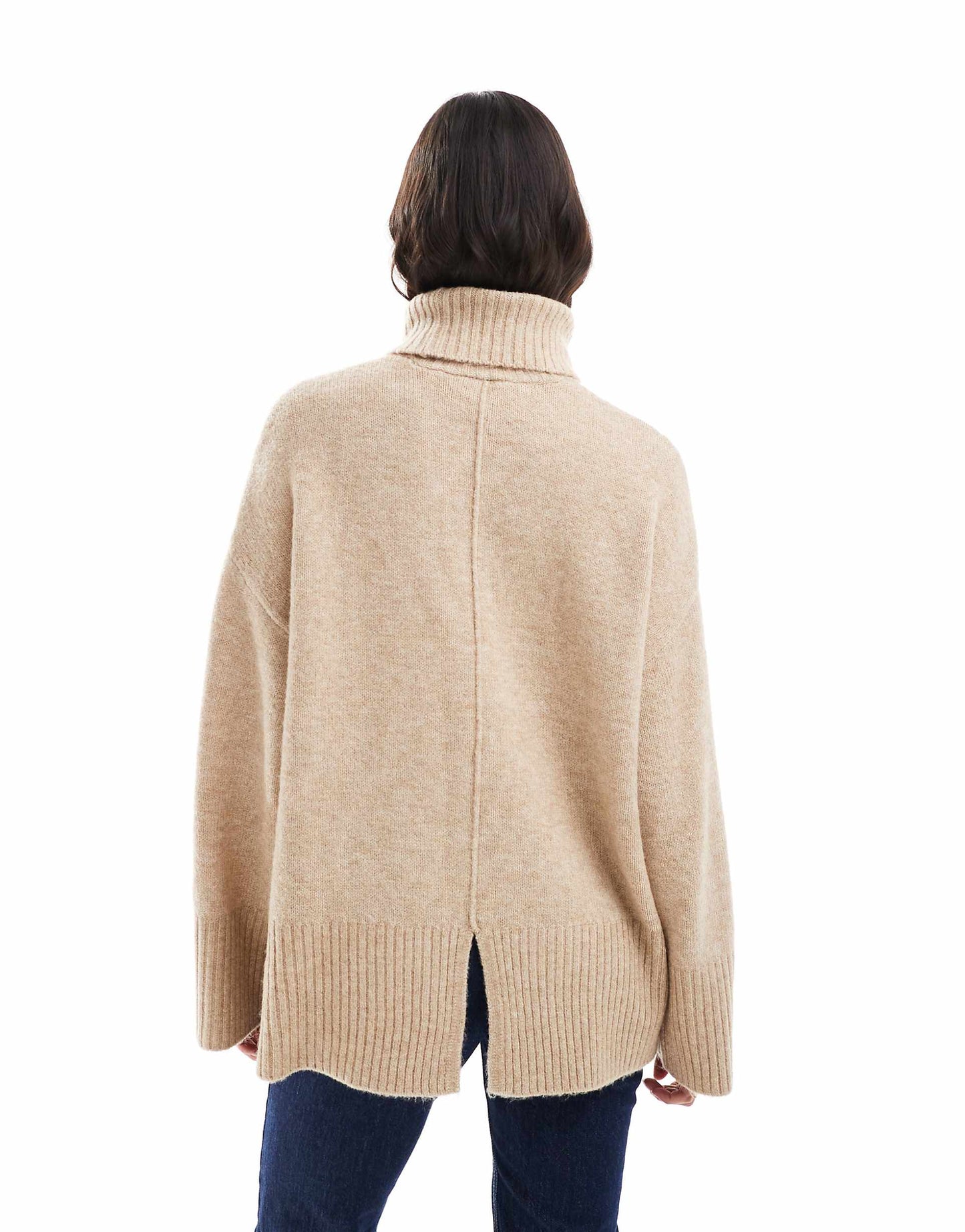 Oversized Roll Neck Textured Knitted Jumper