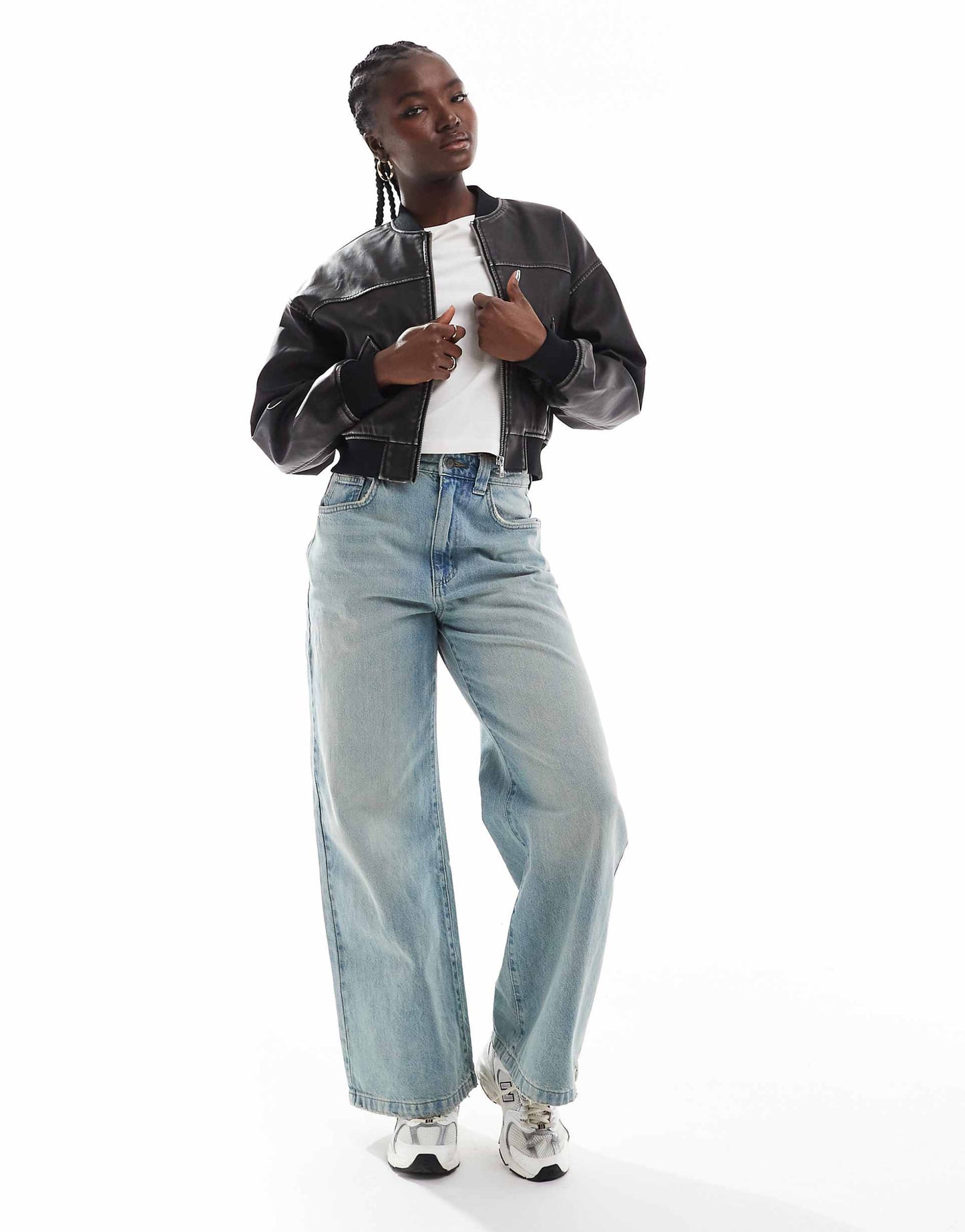 Vintage Faux Leather Bomber Jacket