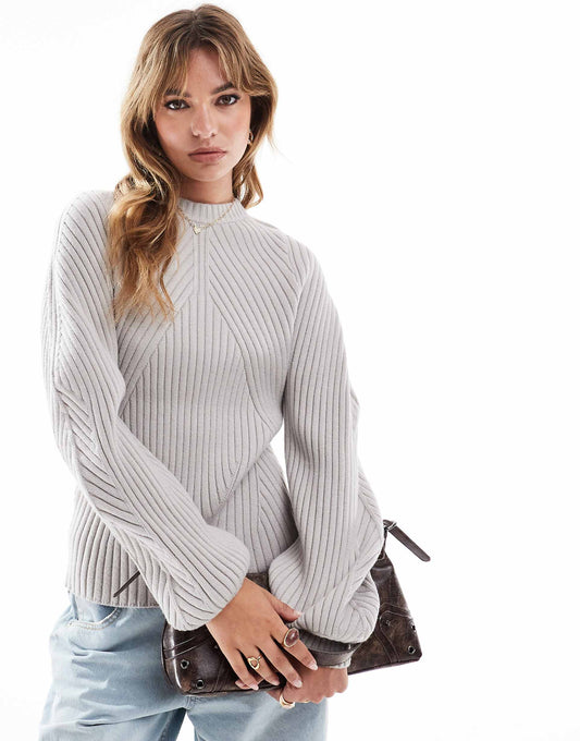 Knitted Structured Jumper With Volume Sleeve