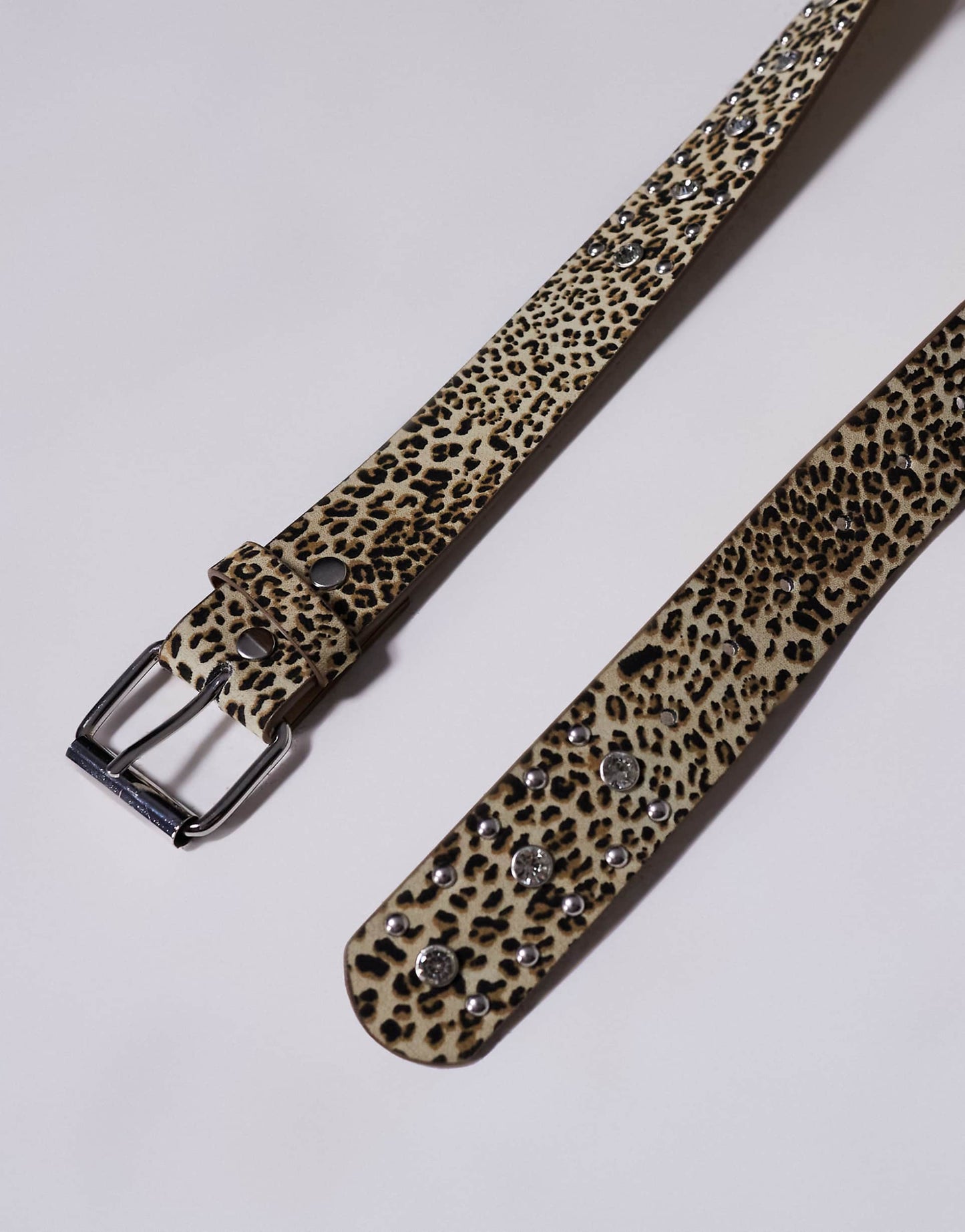 Faux Leather Leopard Print Belt With Diamante Studs