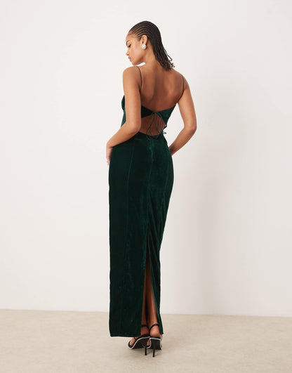 Tall Velvet Corset Midi Dress With Lace Insert