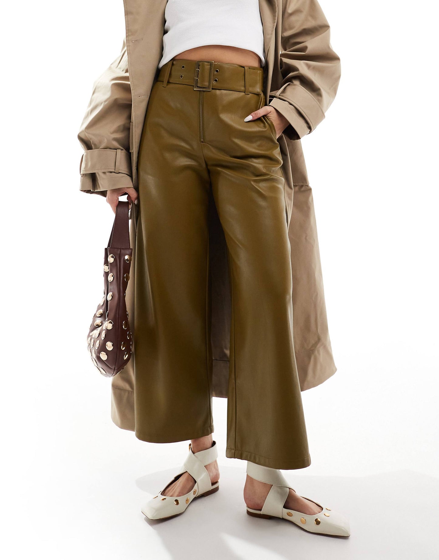 Faux Leather Belted Trouser