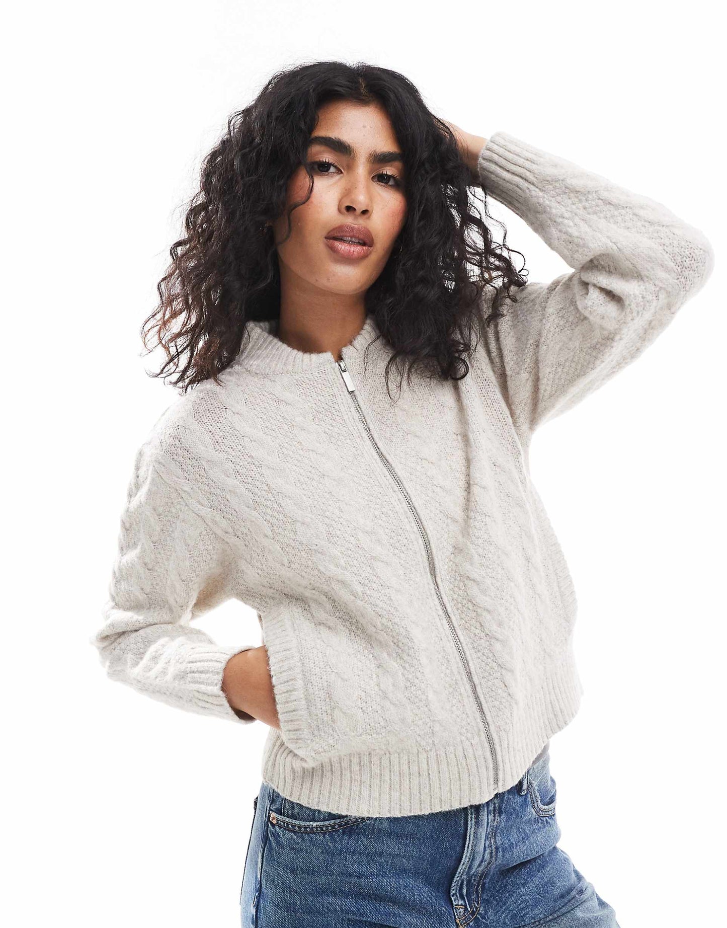 Cable Knit Zip Up Cardigan