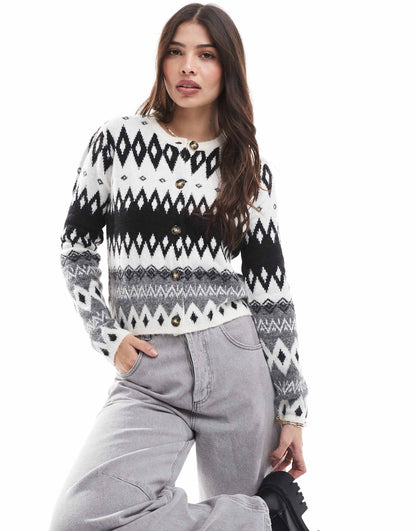Fairisle Print Button Cardigan