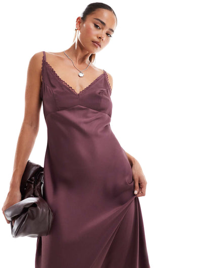 Lace Trim Midi Cami Slip Dress