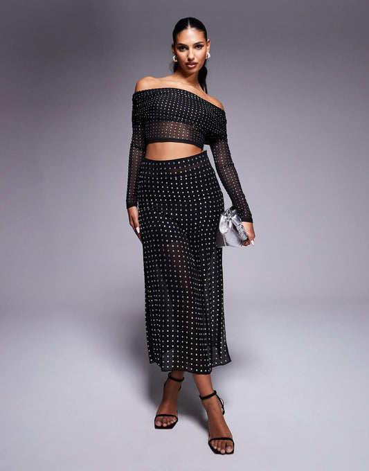 Sheer Hotfix Maxi Skirt