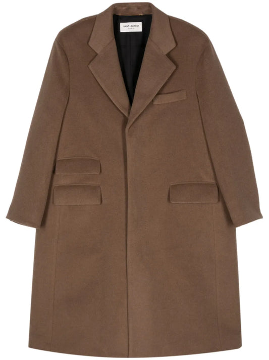 Single-Breasted Wool Long Coat
