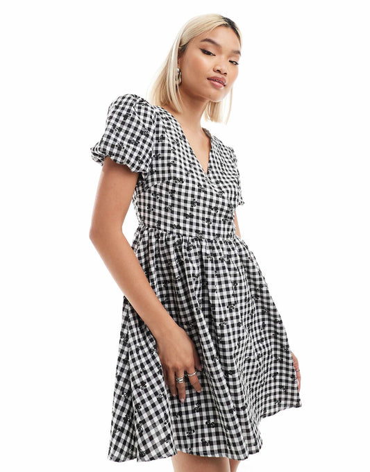 V Neck Mini Smock Dress