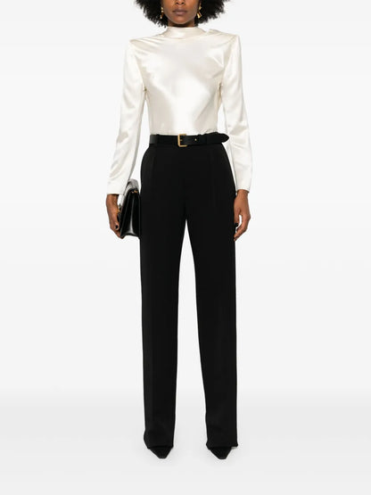 Cowl-Back Silk Blouse