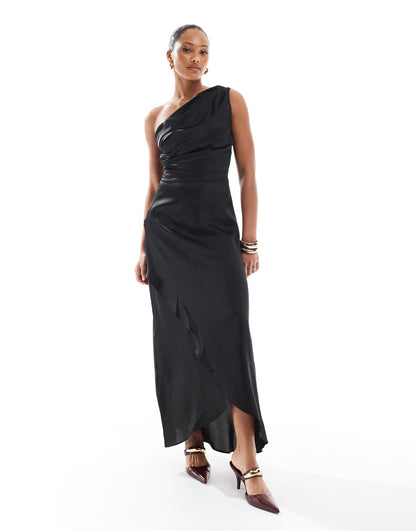 Bridesmaid One Shoulder Satin Maxi Dress