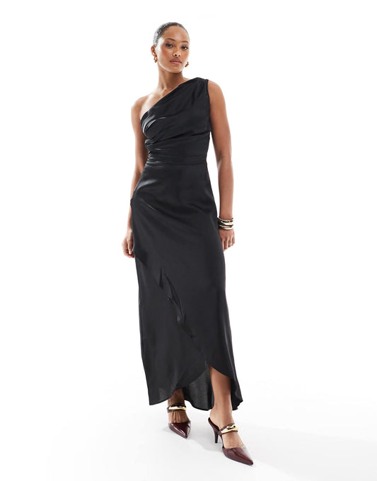 Bridesmaid One Shoulder Satin Maxi Dress