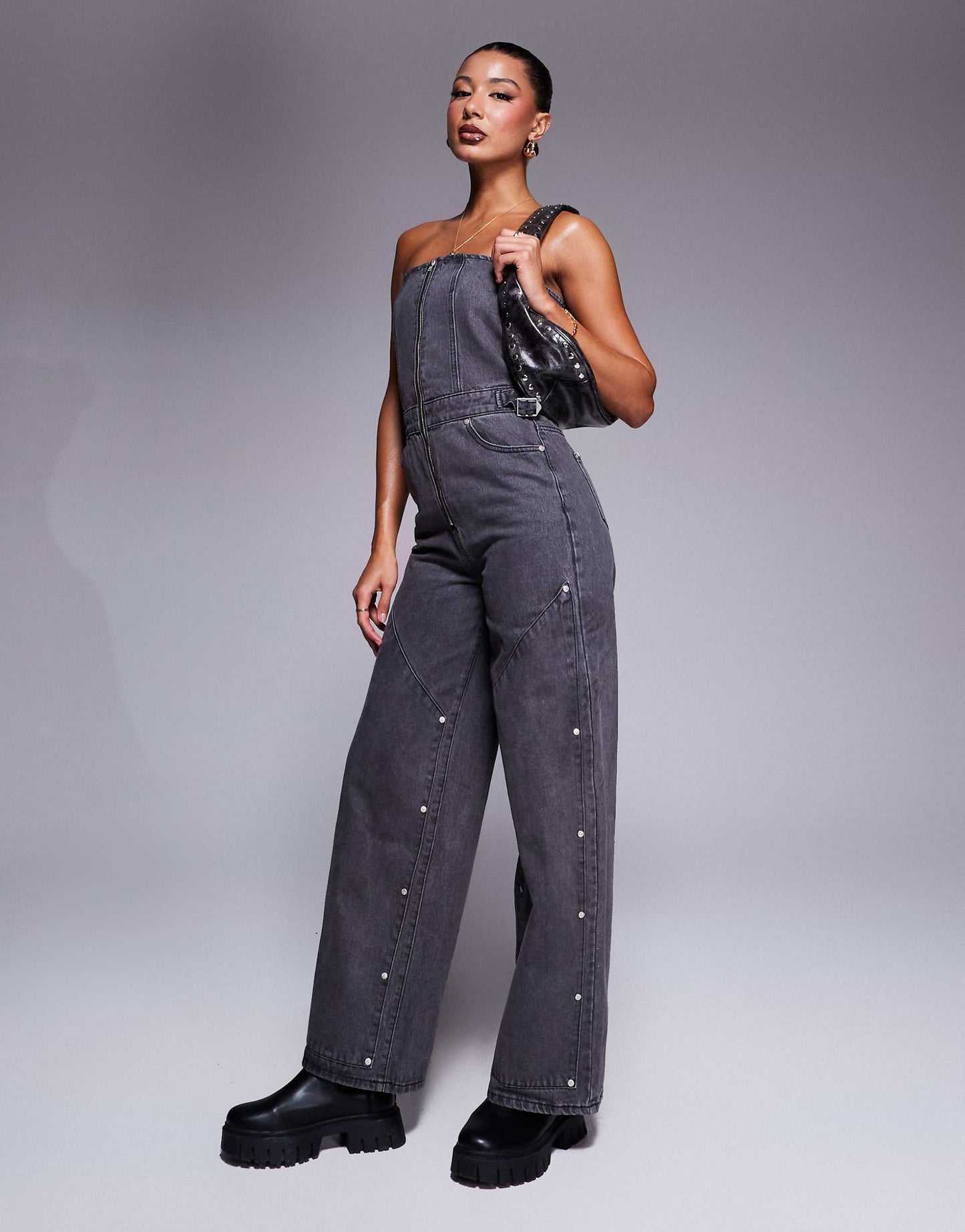 Bandeau Utility Jumpsuit With Carpenter Detail