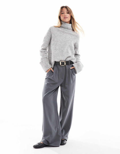 Femme Oversized Knitted Cuffed Roll Neck Jumper
