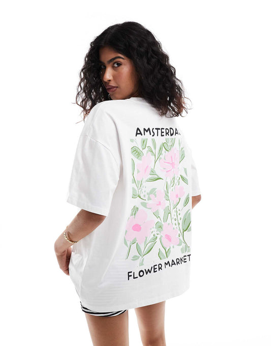 Oversized T-Shirt With Abstract Floral Graphic