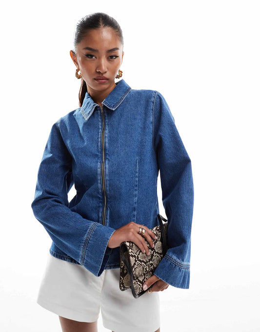 Denim Fitted Harrington Jacket