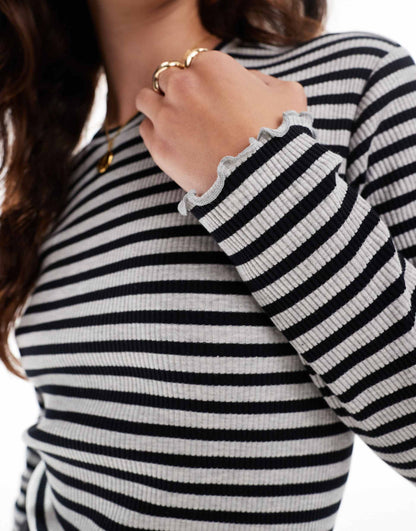 Lettuce Edge Long Sleeved Ribbed Top