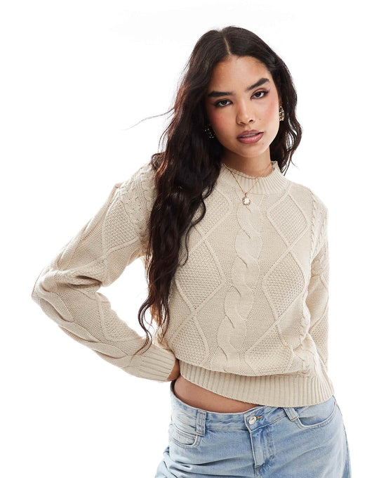 Round Neck Cable Knit Jumper