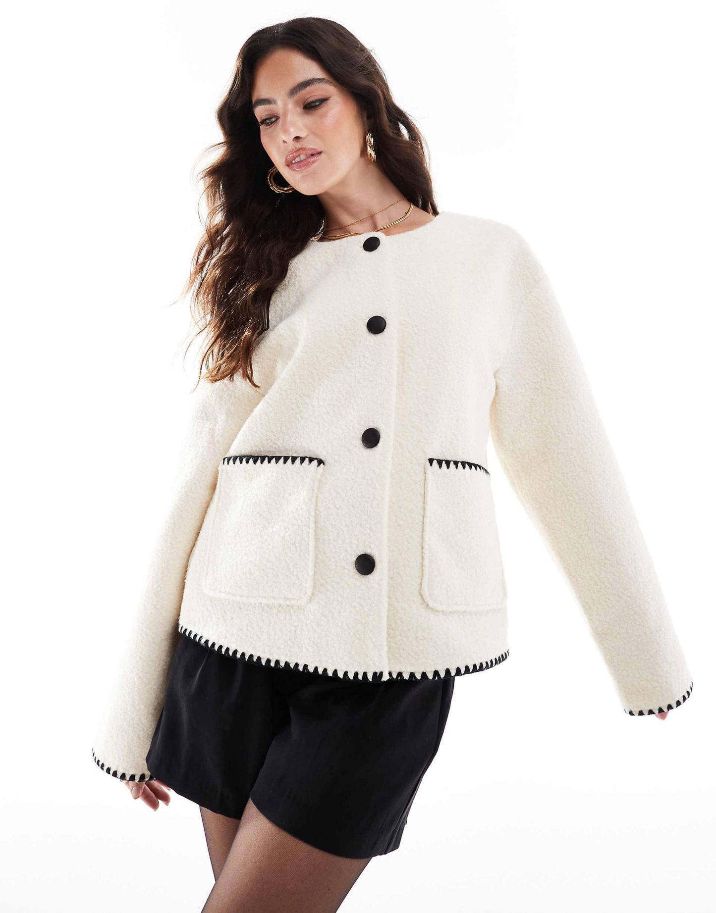 Contrast Stich Short Teddy Jacket