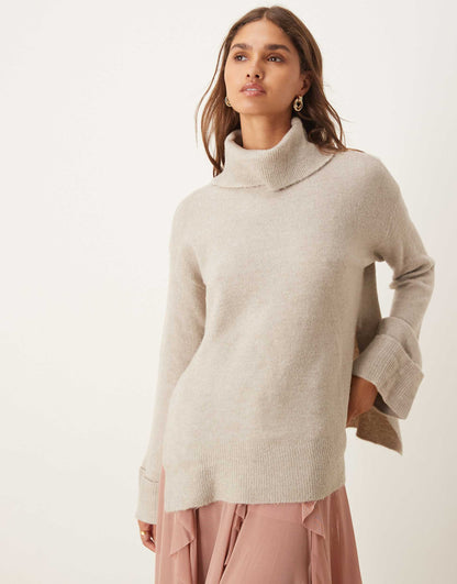 Roll Neck Oversized Jumper With Turn Up Cuff