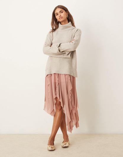 Roll Neck Oversized Jumper With Turn Up Cuff