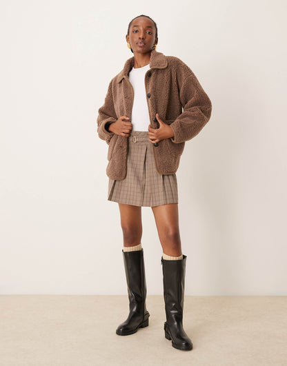 Collared Teddy Jacket With Trim Details