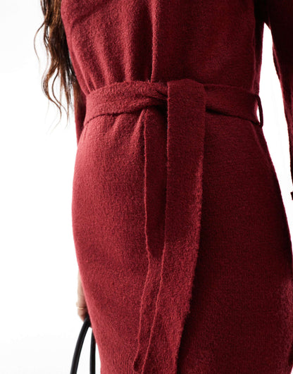 Roll Neck Mini Jumper Dress With Tie Waist
