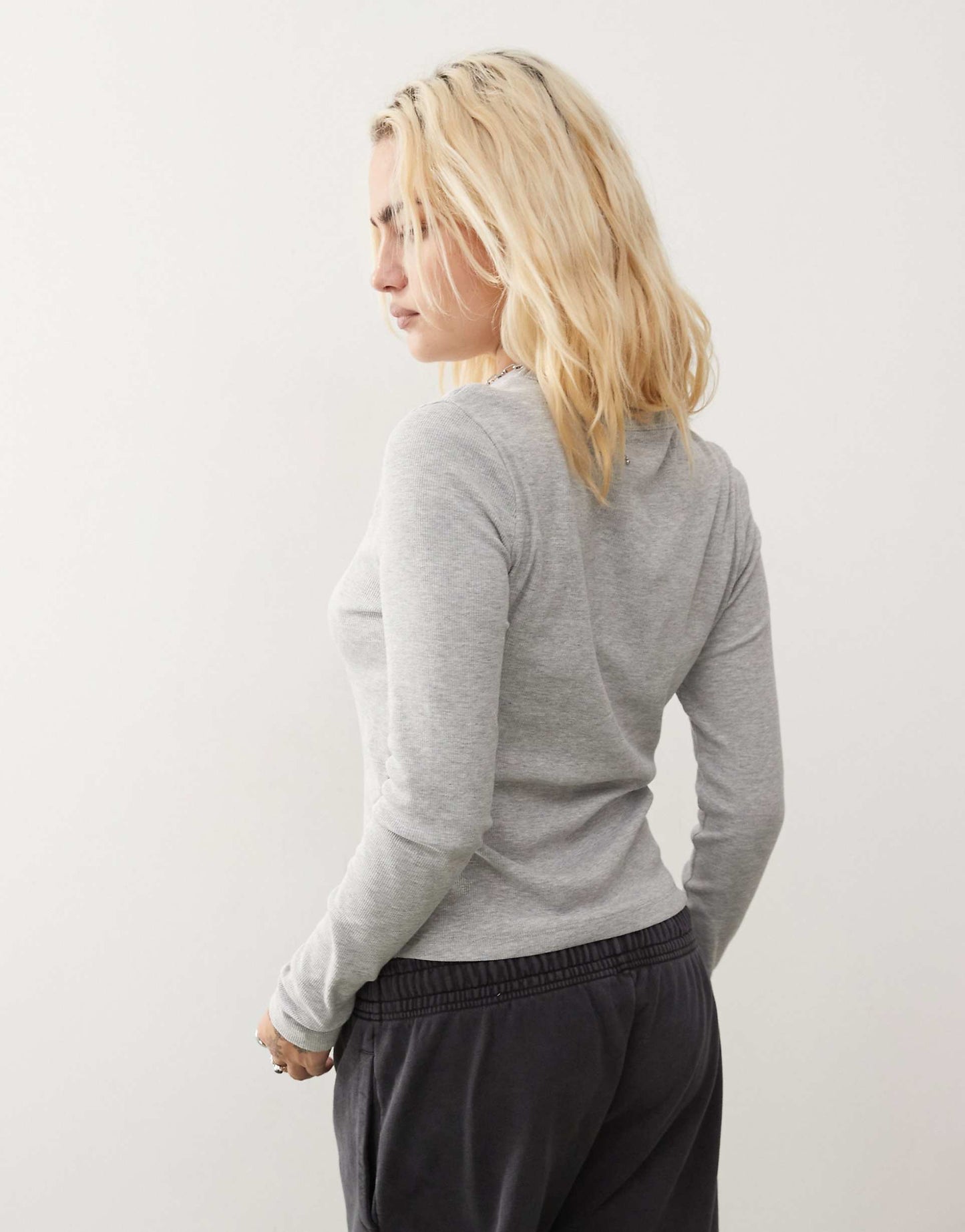 Ribbed Long Sleeve Fitted T-Shirt