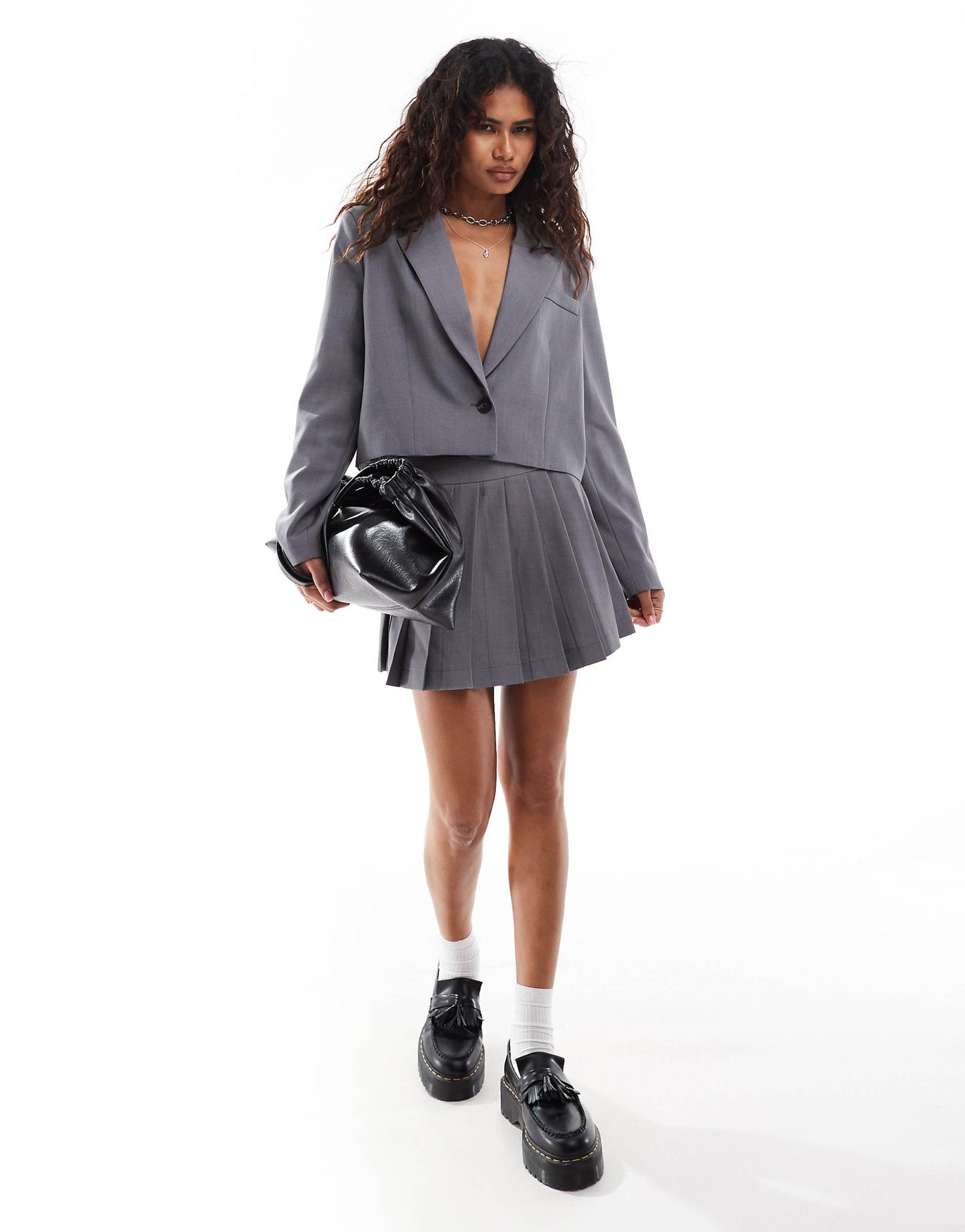 Corpcore Cropped Oversized Blazer And Pleated Mini Skirt Co-Ord