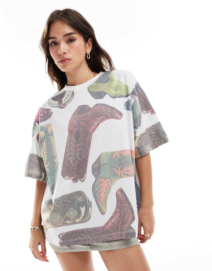 Oversized T-Shirt With Cowboy Boot Graphic