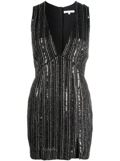 Sequin-Embellished V-Neck Minidress