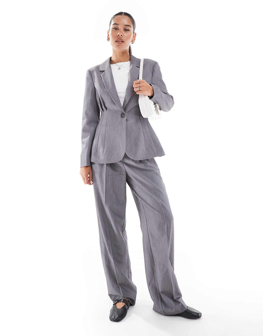 Tailored Cinched Waist Blazer And Straight Leg Trouser Set