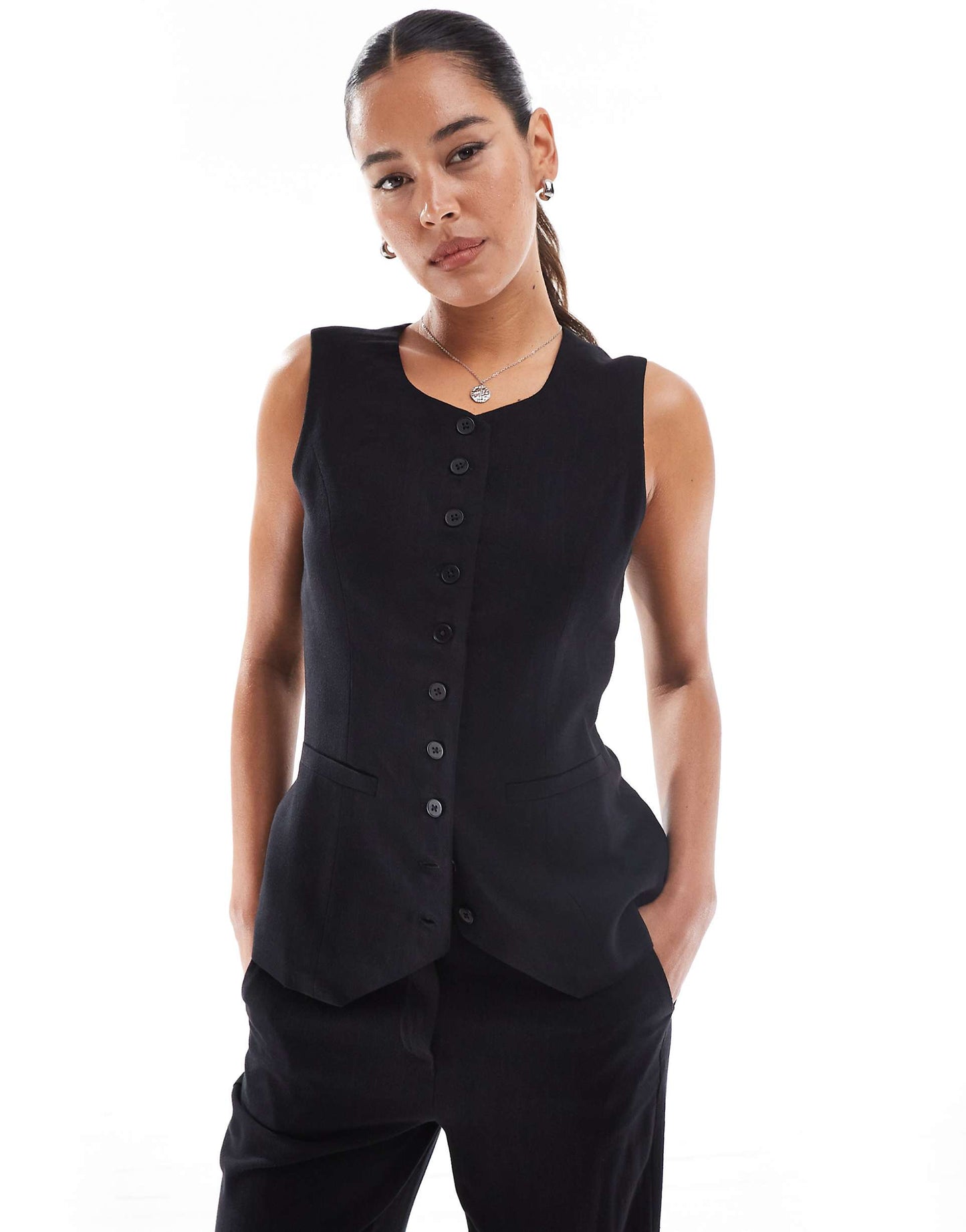 High Neck Waistcoat And Straight Leg Trouser Set