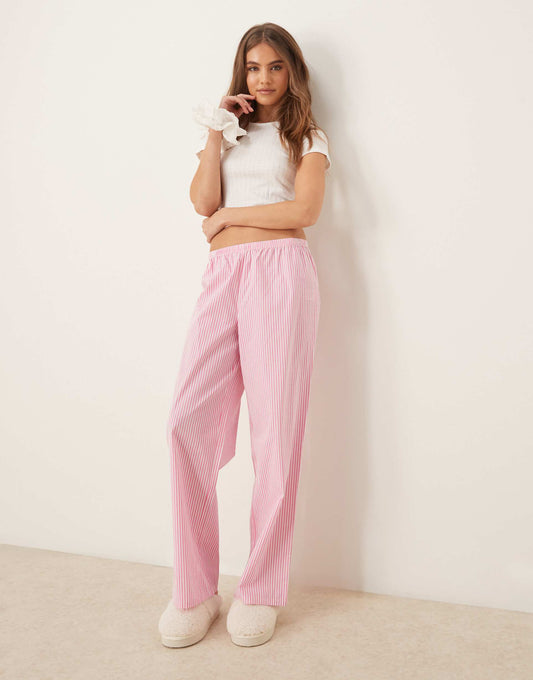 Pointelle Long Sleeve And Cotton Stripe Trouser Pyjama Set