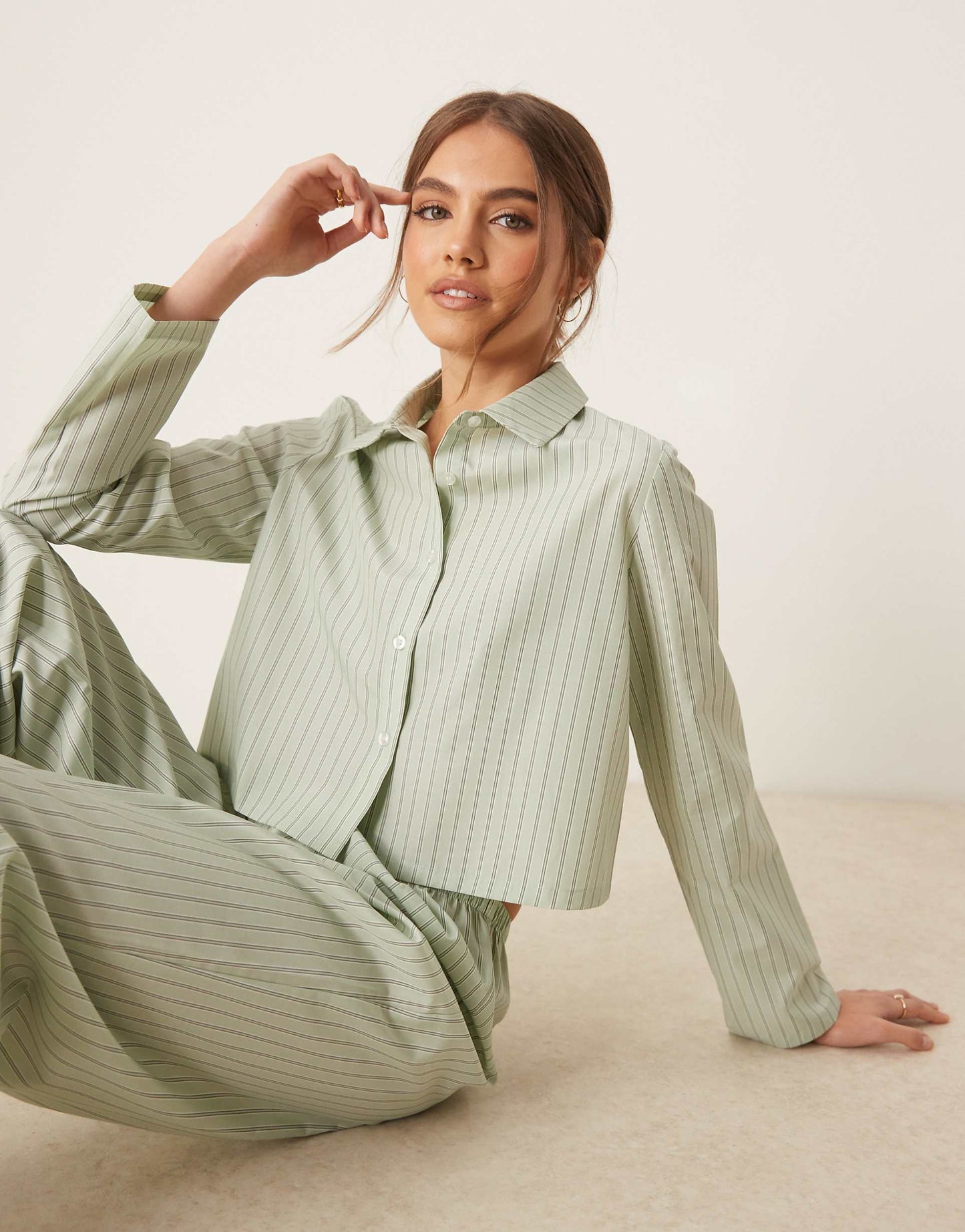 Oversized Long Sleeve Revere And Trouser Pyjama Set