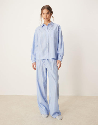 Oversized Long Sleeve Revere And Trouser Pyjama Set