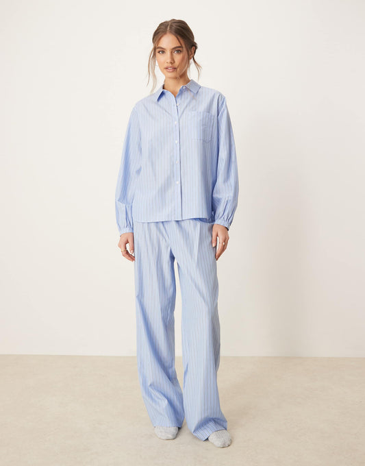 Oversized Long Sleeve Revere And Trouser Pyjama Set