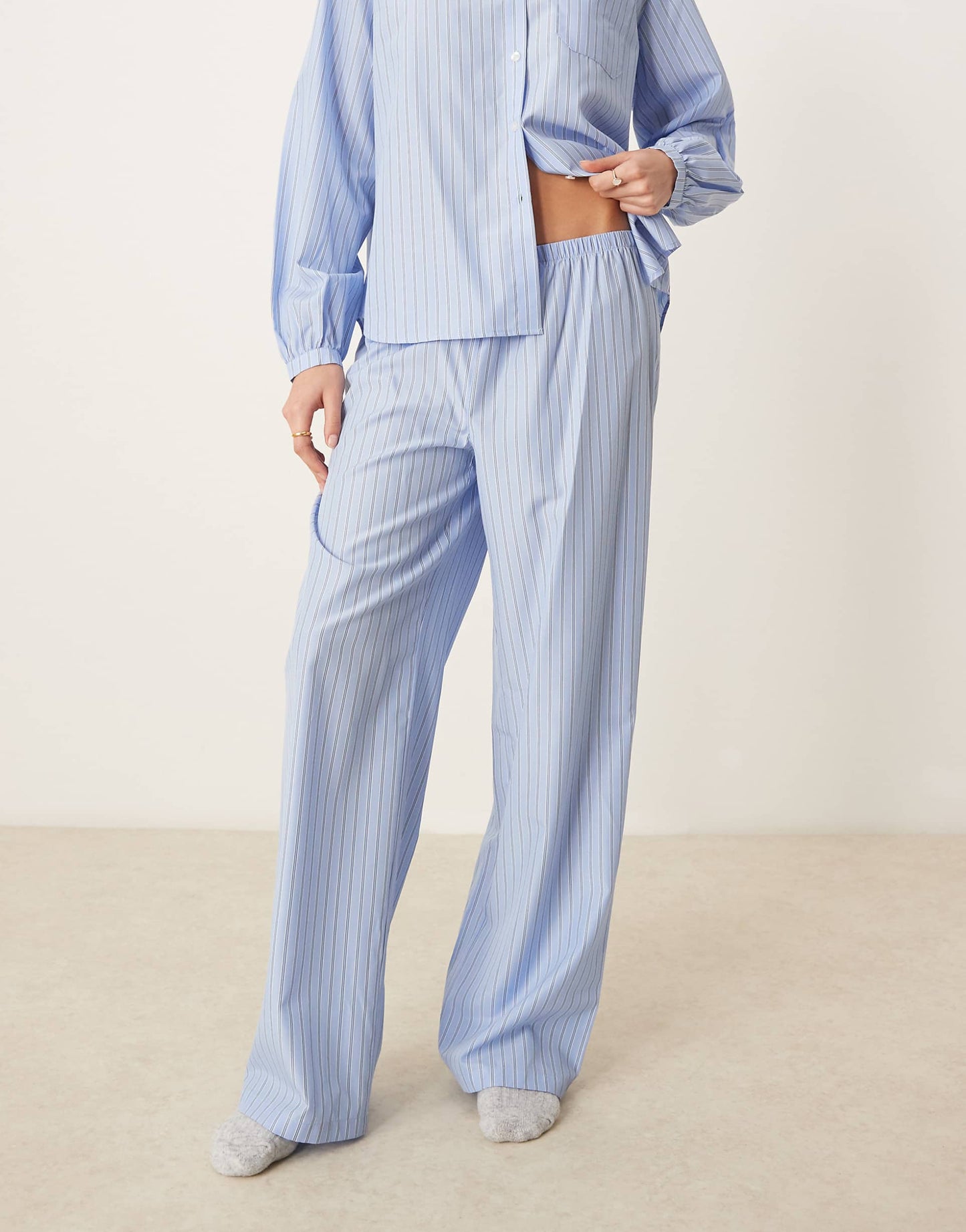 Oversized Long Sleeve Revere And Trouser Pyjama Set