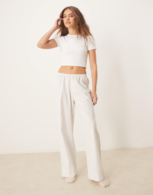 Pointelle Short Sleeve And Cotton Stripe Trouser Pyjama Set