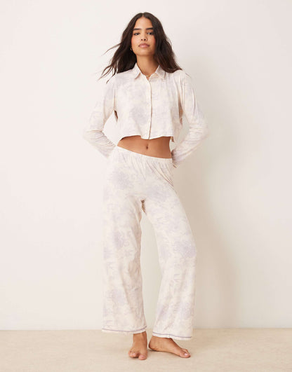 Poly Long Sleeve Revere And Trouser Pyjama Set