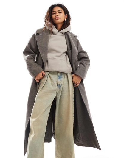 Kia Wool Blend Oversized Coat With Tie Waist Detail