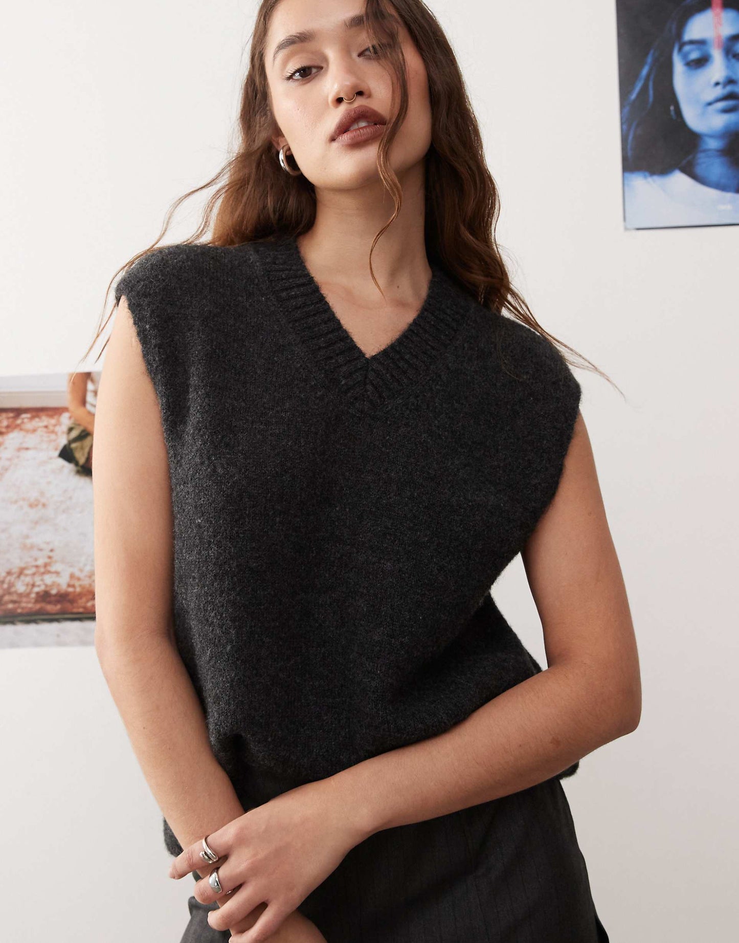 Kayla Wool Blend Oversized V Neck Vest