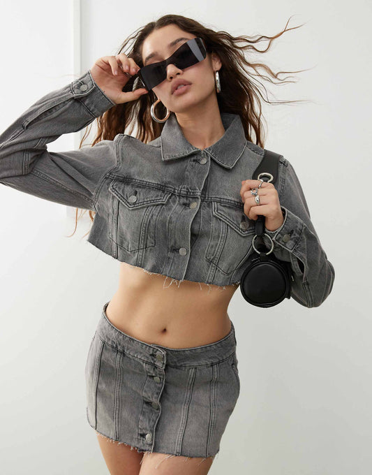 Lo Co-Ord Deconstructed Cropped Denim Jacket